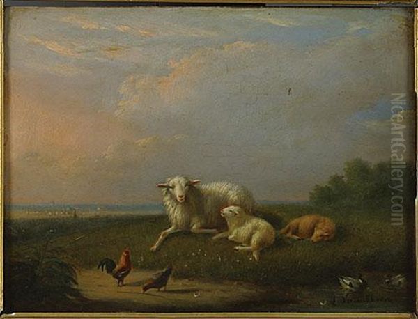 Moutons Dans Un Paysage by Eugene Joseph Verboeckhoven