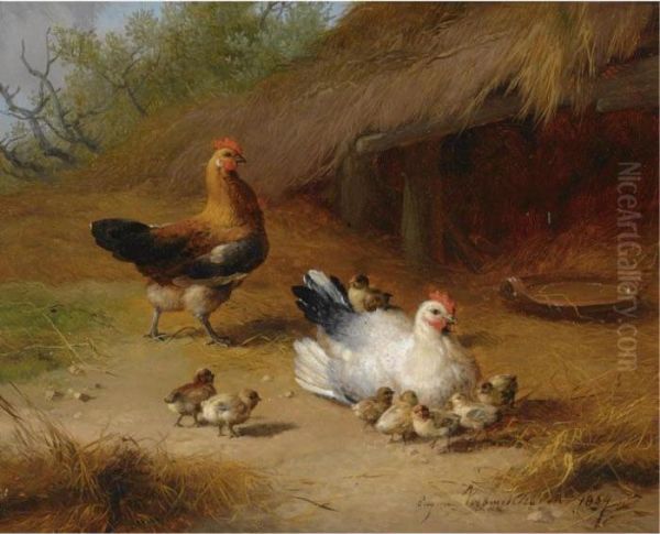 Chickens Oil Painting by Eugene Joseph Verboeckhoven