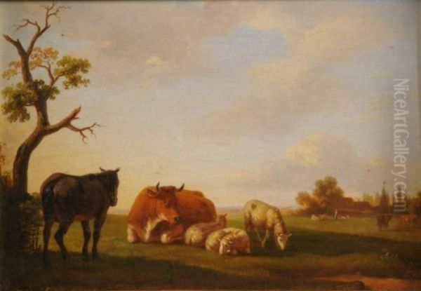 Resting Cattle In The Meadows Oil Painting by Eugene Joseph Verboeckhoven