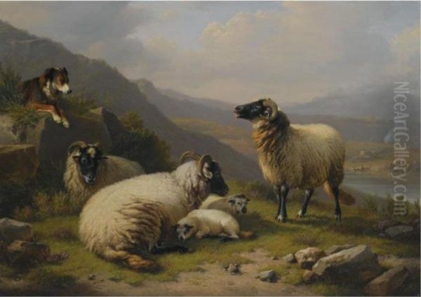 Sheep Dog Guarding His Flock Oil Painting by Eugene Joseph Verboeckhoven