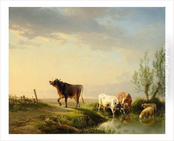 Scene Pastorale Pres D'une Riviere Oil Painting by Eugene Joseph Verboeckhoven