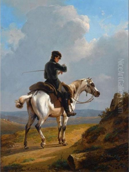 A Traveller On A Grey Horse Oil Painting by Eugene Joseph Verboeckhoven