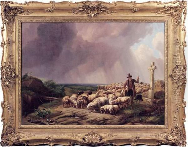 Moutons Effrayes Par La Tempete Oil Painting by Eugene Joseph Verboeckhoven