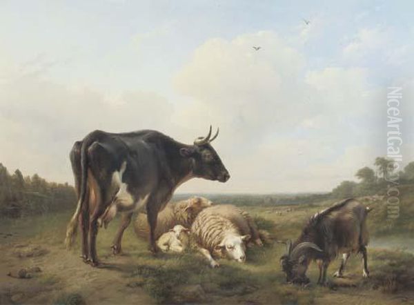 Cattle In A Meadow Oil Painting by Eugene Joseph Verboeckhoven