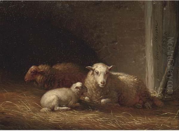 Sheep In A Barn Oil Painting by Eugene Joseph Verboeckhoven