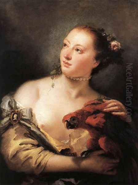 Woman with a Parrot (Donna con un pappagallo) Oil Painting by Giovanni Battista Tiepolo