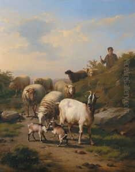 Ein Hirte Mit Schafen Und Ziegen. Oil Painting by Eugene Joseph Verboeckhoven