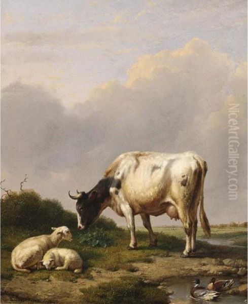 Cattle In A Summer Landscape Oil Painting by Eugene Joseph Verboeckhoven