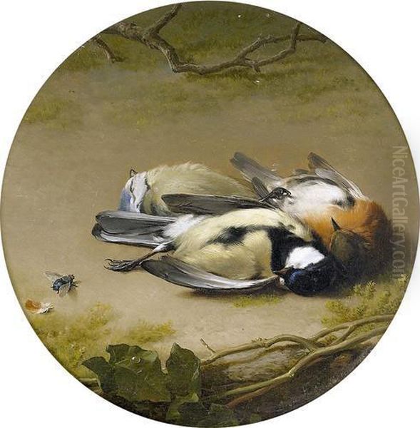 Jagdstillleben Mit Drei Meisen. Oil Painting by Eugene Joseph Verboeckhoven