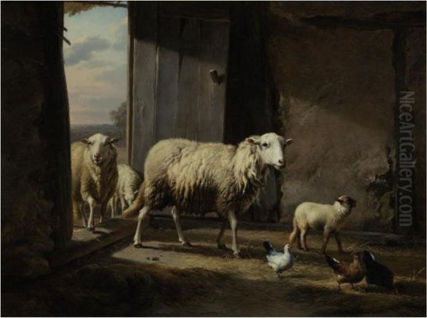 Sheep Returning From Pasture Oil Painting by Eugene Joseph Verboeckhoven