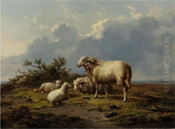 Sheep In The Meadow Oil Painting by Eugene Joseph Verboeckhoven