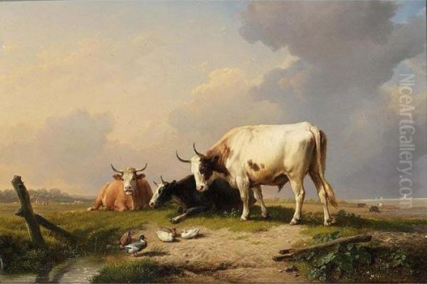 Cattle In A Summer Landscape Oil Painting by Eugene Joseph Verboeckhoven