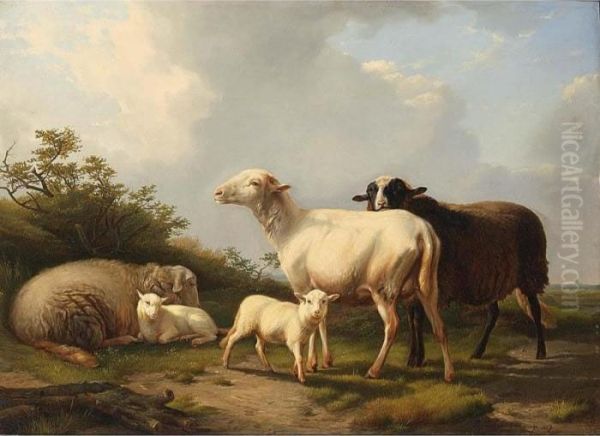 Sheep In A Summer Landscape Oil Painting by Eugene Joseph Verboeckhoven