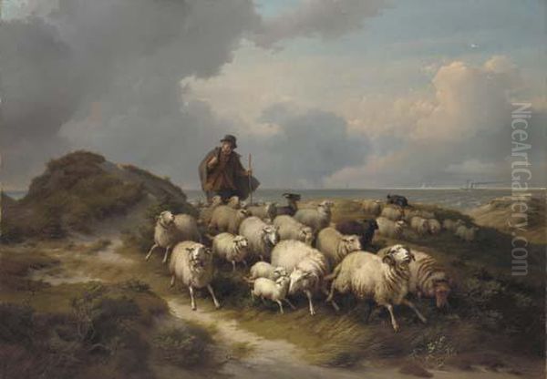 Un Berger Et Son Troupeau Oil Painting by Eugene Joseph Verboeckhoven