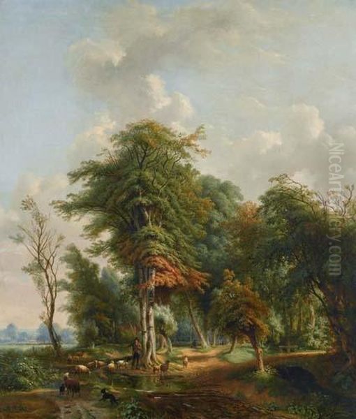 Grosse Landschaft Mit Figuren Und Tieren. Oil Painting by Eugene Joseph Verboeckhoven