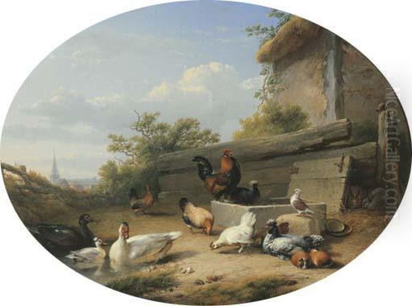 Farmyard Friends Oil Painting by Eugene Joseph Verboeckhoven