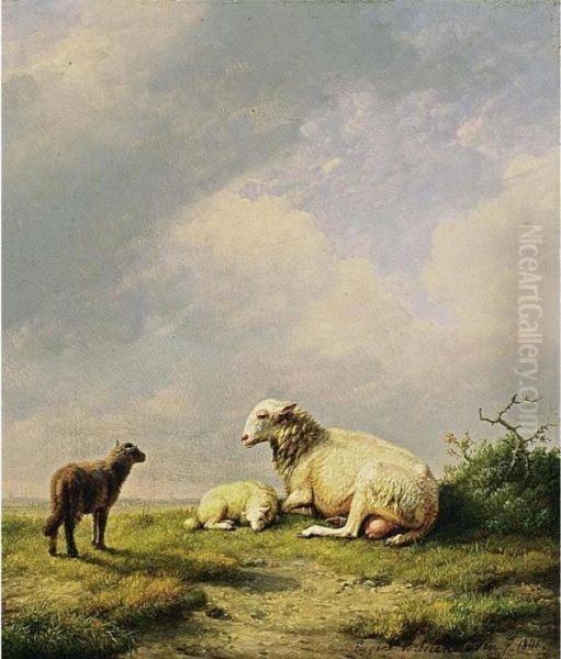 Sheep In A Landscape Oil Painting by Eugene Joseph Verboeckhoven