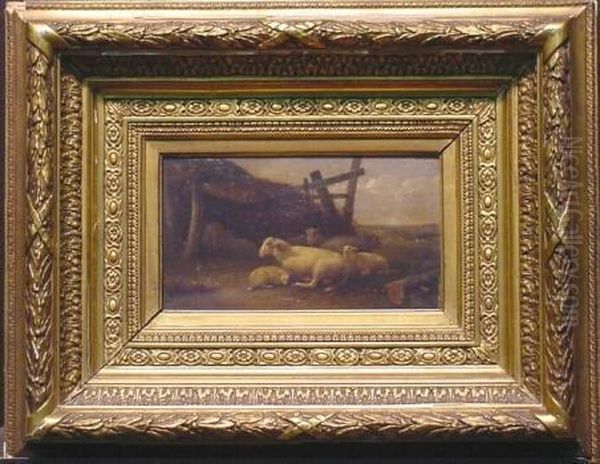 Sheep With Their Young Oil Painting by Eugene Joseph Verboeckhoven