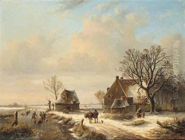 Winter Landscape Oil Painting by Eugene Joseph Verboeckhoven