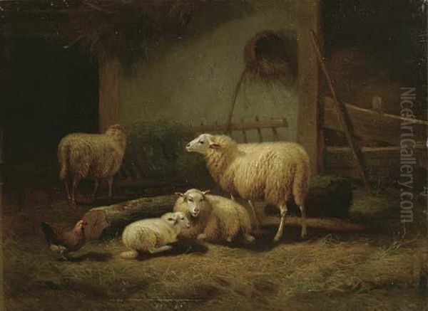 Moutons Dans Une Etable Oil Painting by Eugene Joseph Verboeckhoven