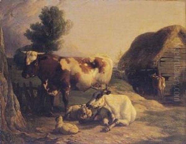 Kuhe Und Schafe Auf Dem Land. Oil Painting by Eugene Joseph Verboeckhoven