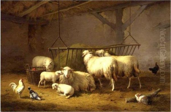 The Sheep Pen Oil Painting by Eugene Joseph Verboeckhoven