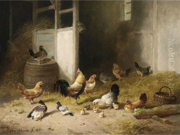 The Henhouse Oil Painting by Eugene Joseph Verboeckhoven