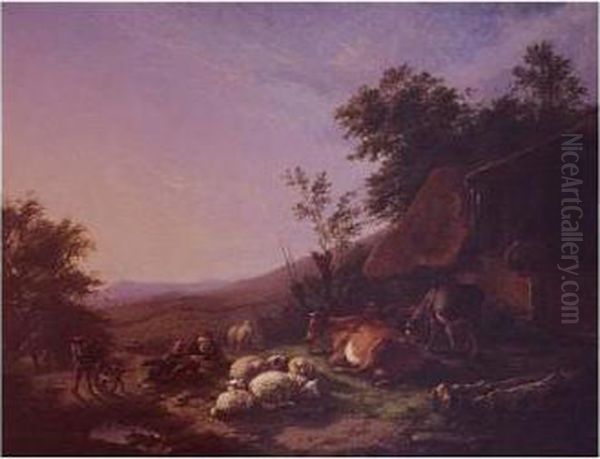 Landscape With Farm Animals Oil Painting by Eugene Joseph Verboeckhoven