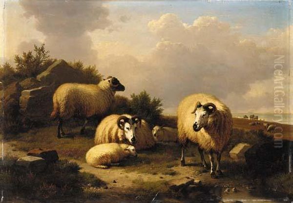 Mountain Sheep In A Landscape Oil Painting by Eugene Joseph Verboeckhoven