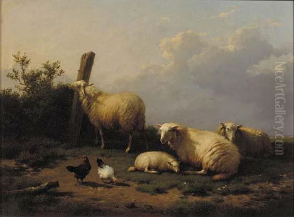 Sheep In A Meadow Oil Painting by Eugene Joseph Verboeckhoven