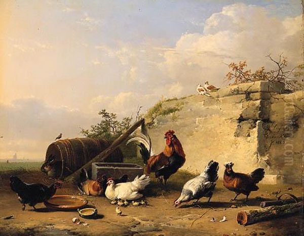 Animals In A Farmyard Oil Painting by Eugene Joseph Verboeckhoven