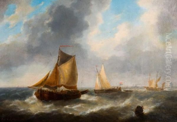 Zeegezicht Met Zeilboten Oil Painting by Louis Verboeckhoven