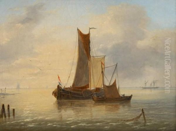 Barques De Peche Etvapeur Oil Painting by Louis Verboeckhoven