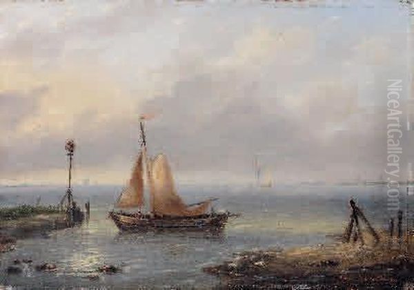 Barque De Peche Pres D'un Rivage Oil Painting by Louis Verboeckhoven