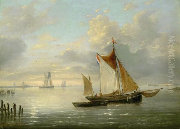 Fischerboote Vor Dem Hafen Oil Painting by Louis Verboeckhoven