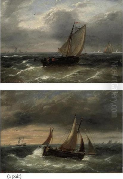 Sailing On Choppy Seas Oil Painting by Louis Verboeckhoven