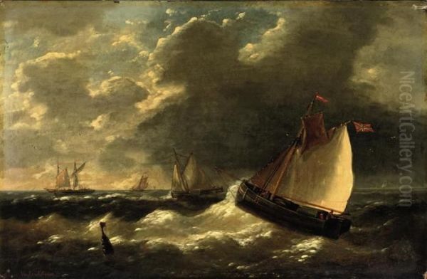 Shipping On Choppy Waters Oil Painting by Louis Verboeckhoven