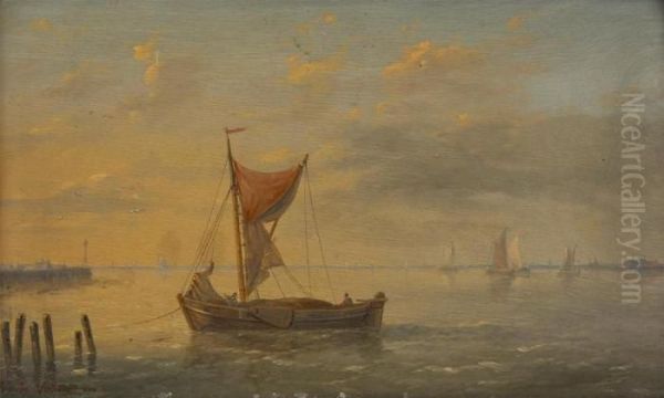 Retour Des Pecheurs Au Coucher Du Soleil Oil Painting by Louis Verboeckhoven