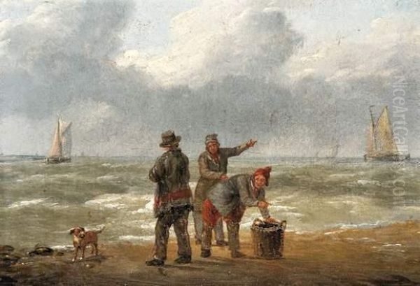 Drie Vissers Op Het Strand Oil Painting by Louis Verboeckhoven