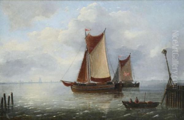 Marine With Yachts Near The Stockade Oil Painting by Louis Verboeckhoven