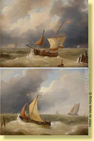 Pecheurs Fuyant L'orage Oil Painting by Louis Verboeckhoven