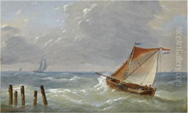 Shipping In Choppy Waters Oil Painting by Louis Verboeckhoven