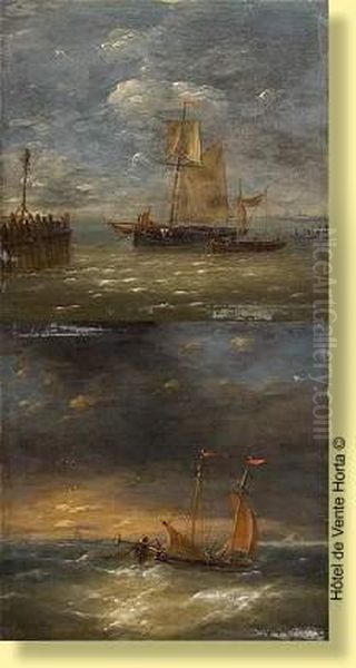 Barque De Peche Par Petit Temps Oil Painting by Louis Verboeckhoven