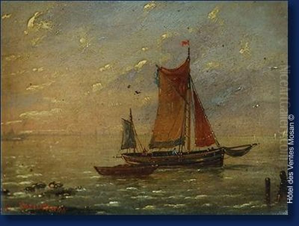 Bateau De Peche Par Mer Calme Oil Painting by Louis Verboeckhoven