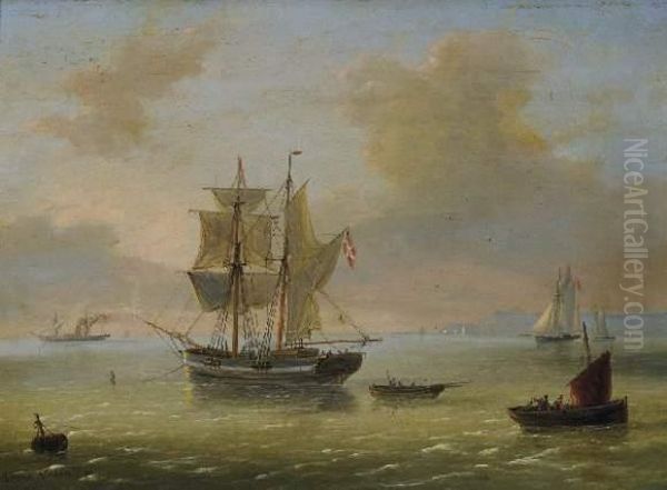 Boten Voor De Kust Oil Painting by Louis Verboeckhoven