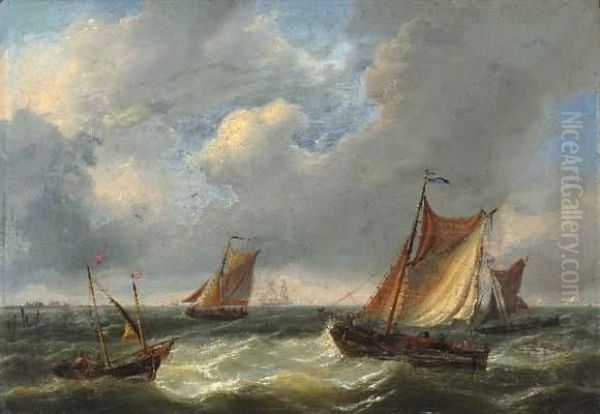 Zeilschepen Op Een Woelige Zee Oil Painting by Louis Verboeckhoven