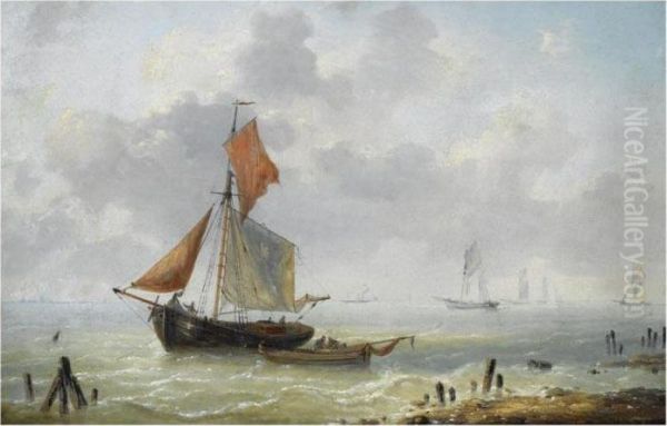 Shipping Off The Coast Oil Painting by Louis Verboeckhoven