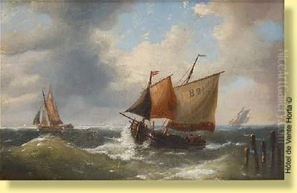 Bateaux De Peche Avant La Tempete Oil Painting by Louis Verboeckhoven