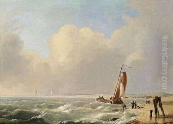 Shipping Off The Coast Oil Painting by Louis Verboeckhoven