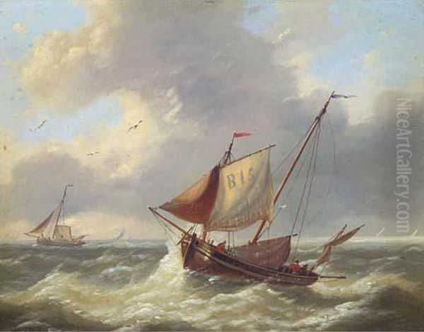 Shipping In Open Water Oil Painting by Louis Verboeckhoven